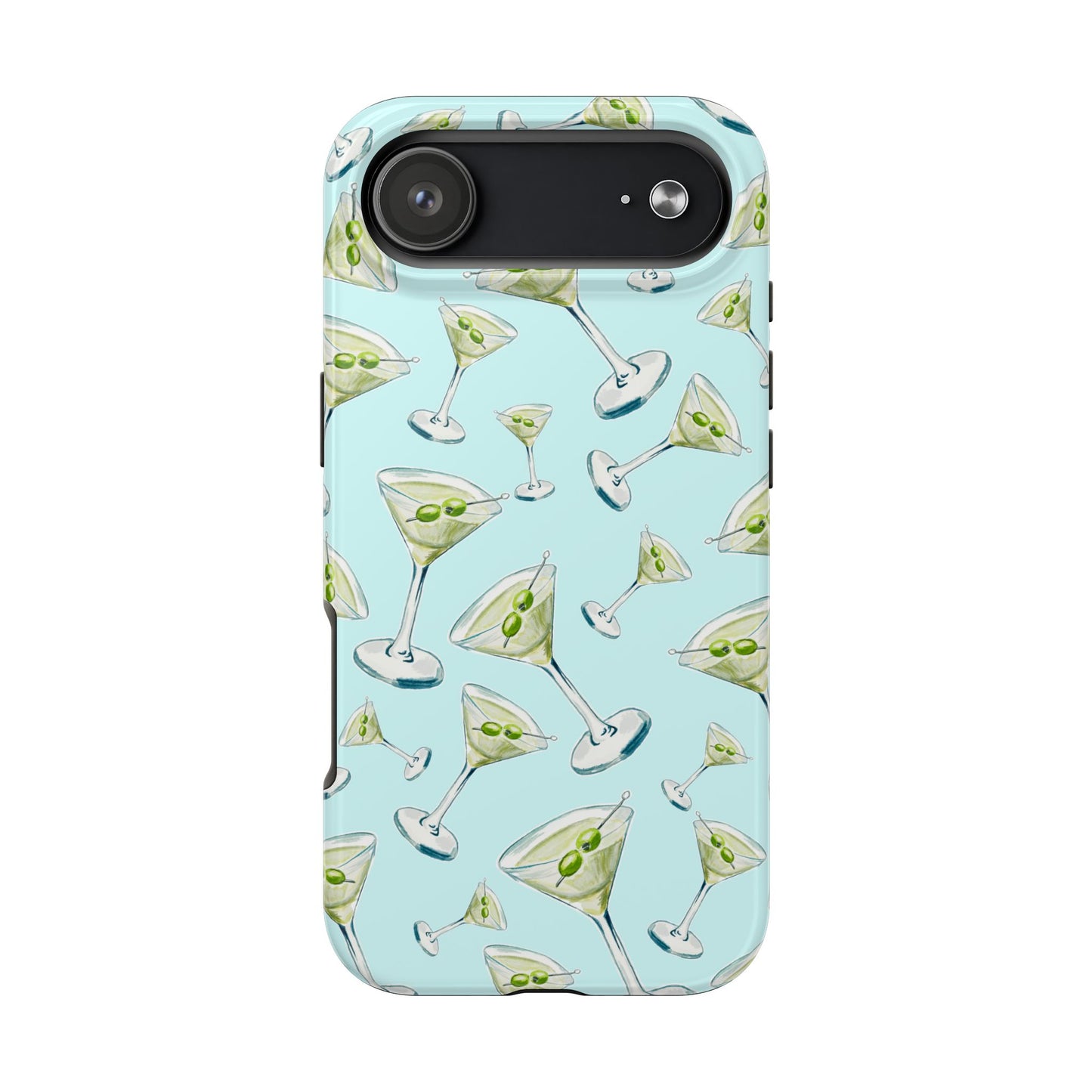 Watercolor Blue and Green Martinis Tossed Illustrated Pattern Turquoise Blue Tough Phone Case | Various Models