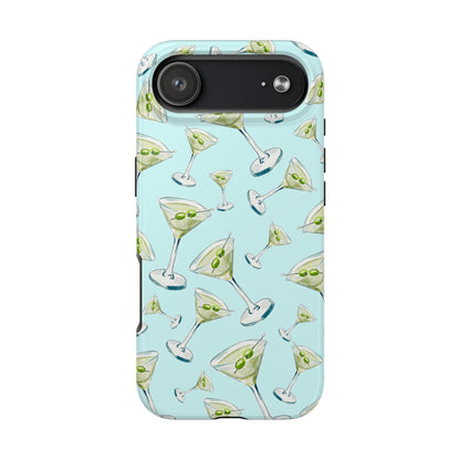 Watercolor Blue and Green Martinis Tossed Illustrated Pattern Turquoise Blue Tough Phone Case | Various Models