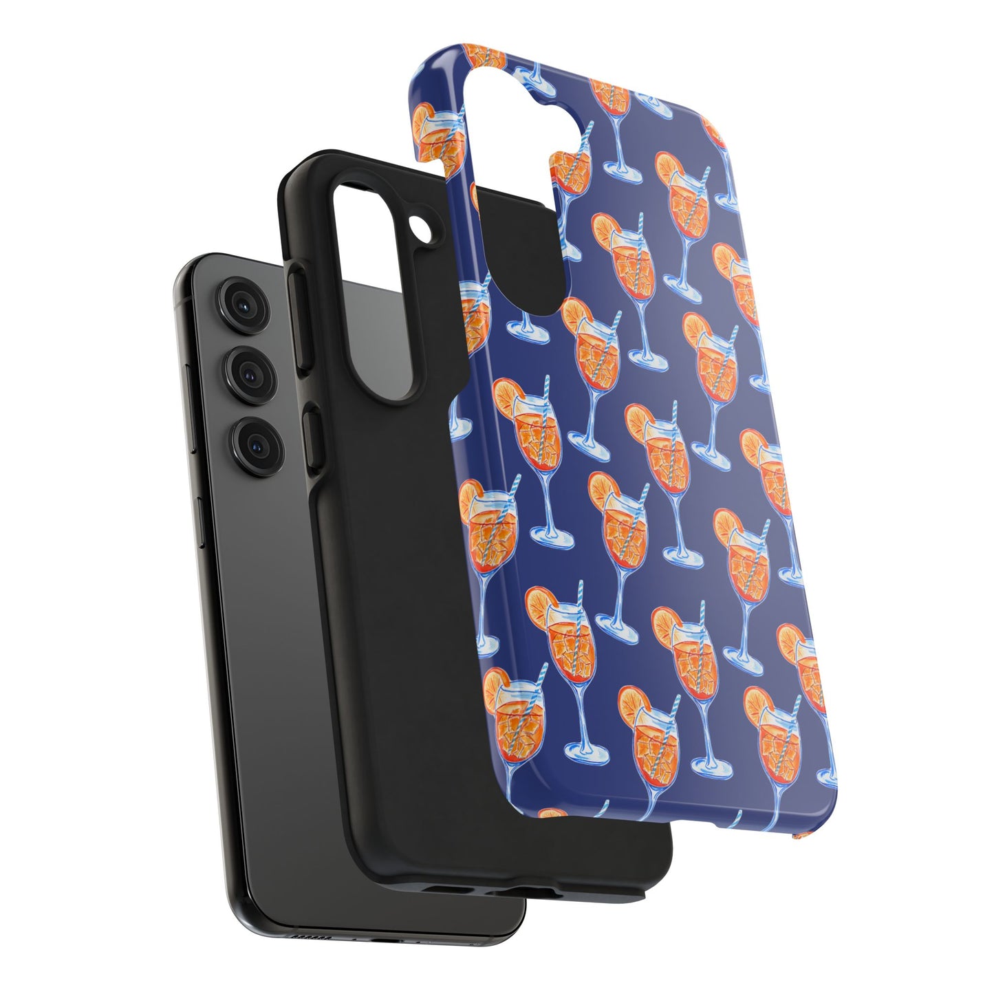 Orange & Blue Aperol Spritz Watercolor Pattern Navy Tough Case | Various Models