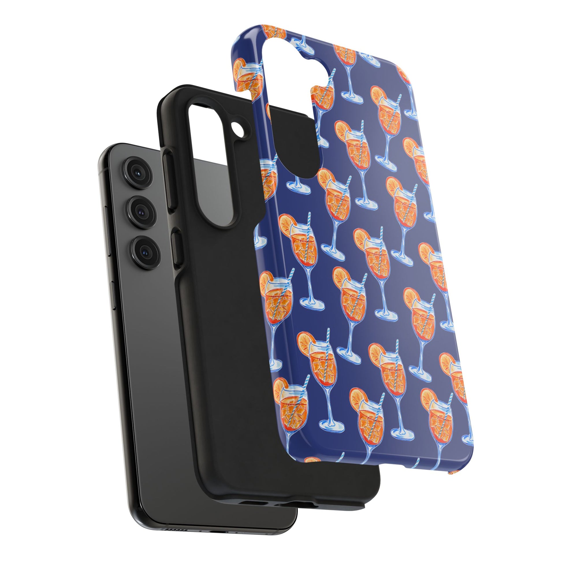 Orange & Blue Aperol Spritz Watercolor Pattern Navy Tough Case | Various Models