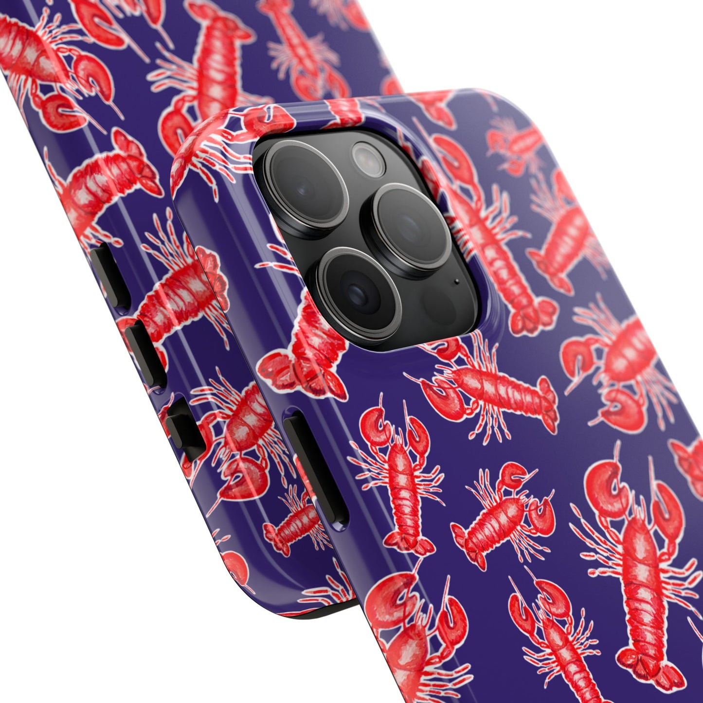 Red Lobster Watercolor Illustrated Tossed Pattern Navy Coastal Nautical Tough Phone Case | Various Models