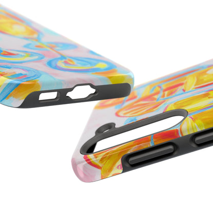 Pink Orange Mimosas Blue Champagne Flutes Abstract Acrylic Tough Phone Case | Various Models