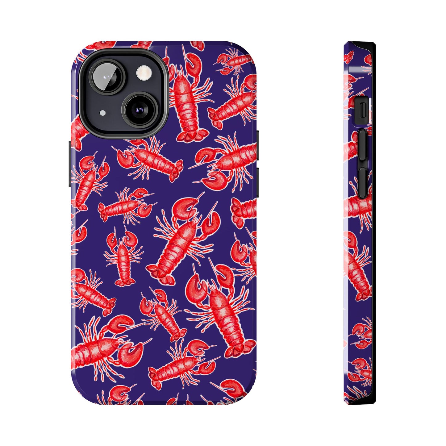Red Lobster Watercolor Illustrated Tossed Pattern Navy Coastal Nautical Tough Phone Case | Various Models