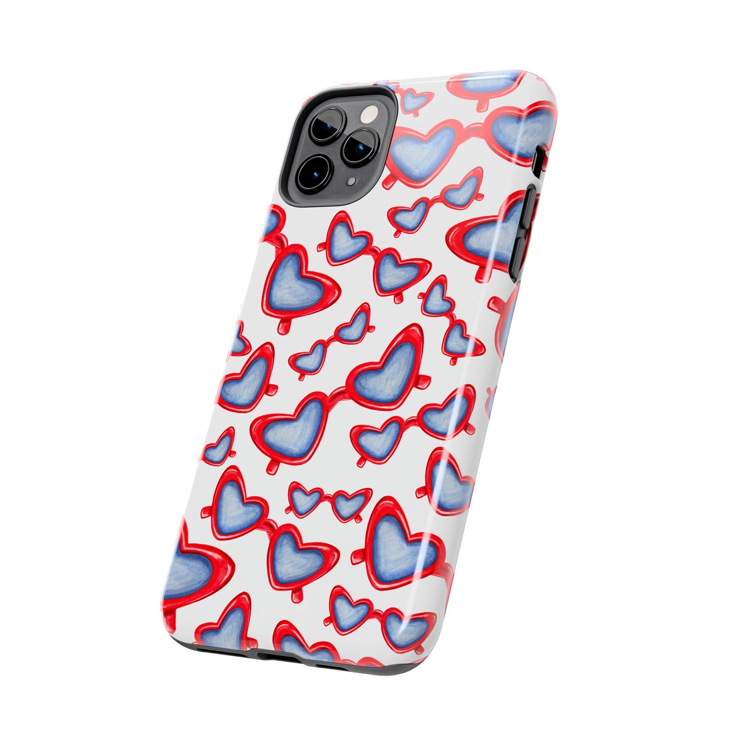 Red, White, & Blue Heart Shaped Watercolor Sunglasses Tossed Pattern Tough Phone Cases