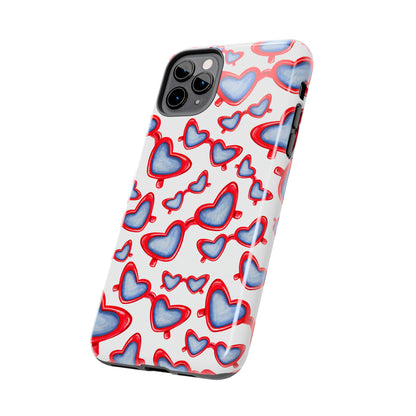 Red, White, & Blue Heart Shaped Watercolor Sunglasses Tossed Pattern Tough Phone Cases