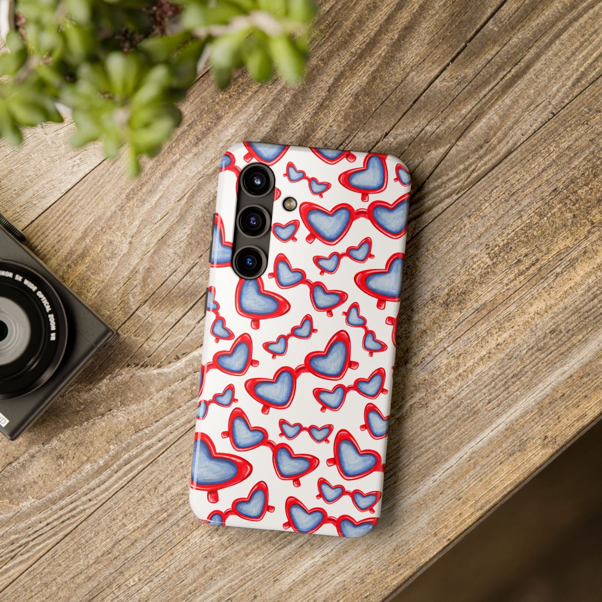 Red, White, & Blue Heart Shaped Watercolor Sunglasses Tossed Pattern Tough Phone Cases