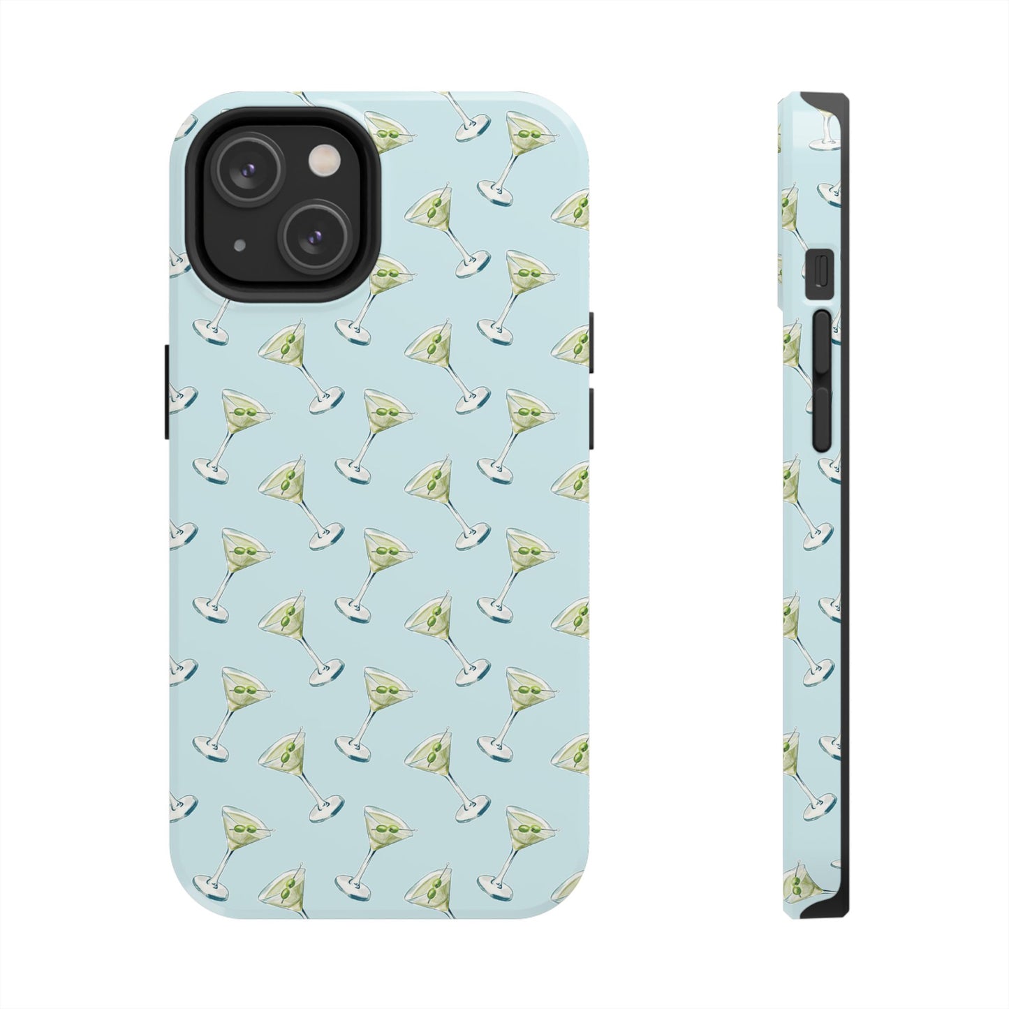 Blue Mini Martini Watercolor Illustrated Tossed Pattern Tough Phone Case | Various Models Available iPhone 14