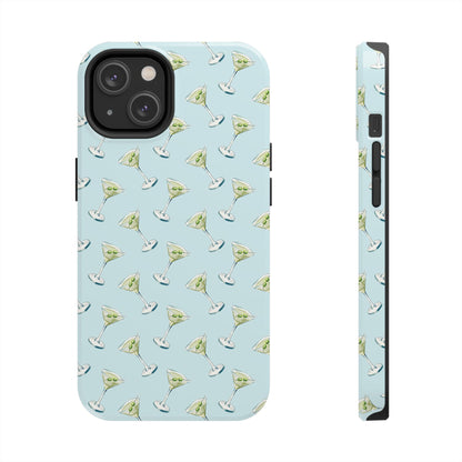 Blue Mini Martini Watercolor Illustrated Tossed Pattern Tough Phone Case | Various Models Available iPhone 14