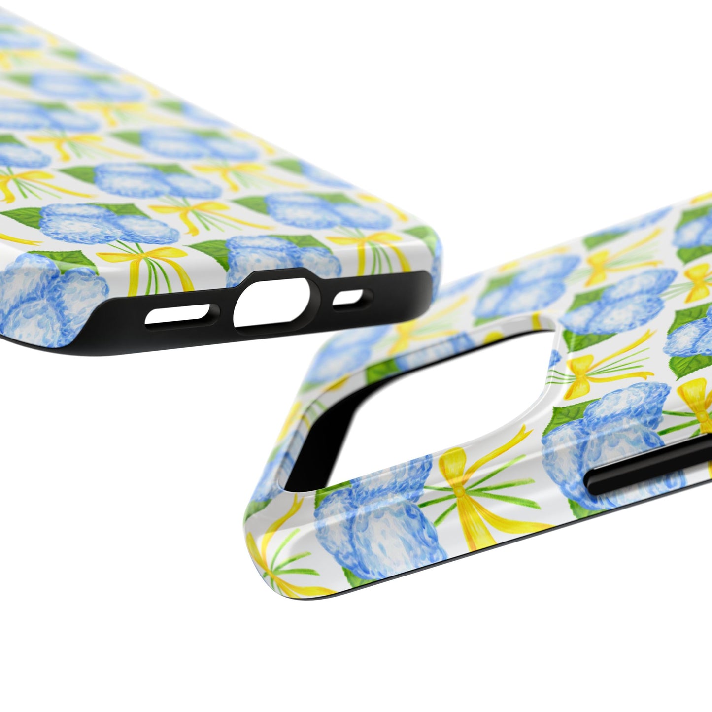 Blue Hydrangea Bouquets with Yellow Bow Ribbon Watercolor Illustrated Patterned Tough Phone Case | Various Models