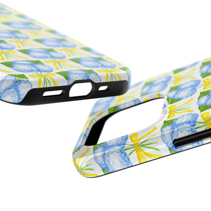 Blue Hydrangea Bouquets with Yellow Bow Ribbon Watercolor Illustrated Patterned Tough Phone Case | Various Models