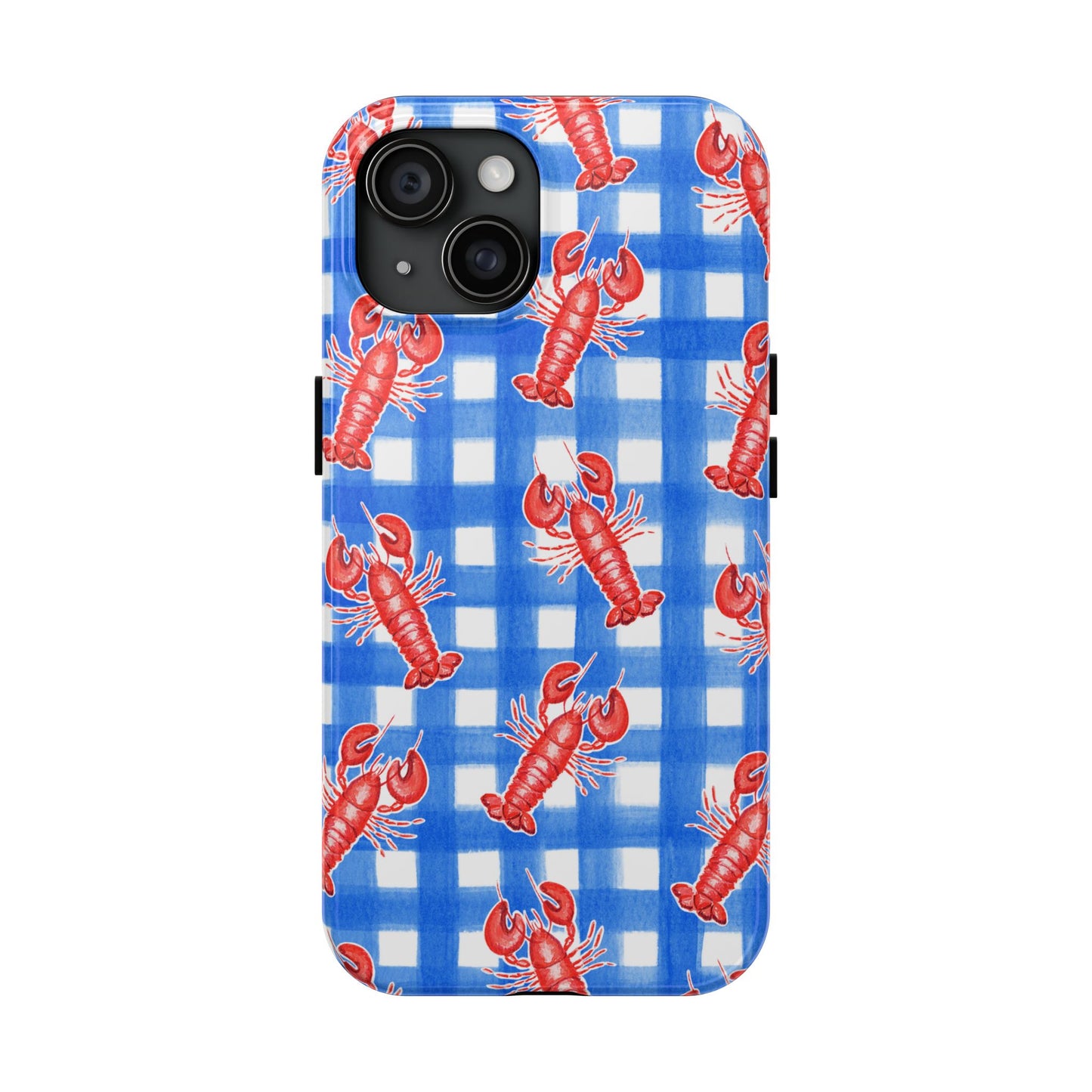 Blue Gingham Red Lobster Watercolor Patterned Phone Case | Various Models