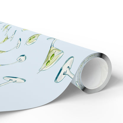 Gift Wrap | Pale Blue Watercolor Martini Tossed Pattern | Matte or Glossy
