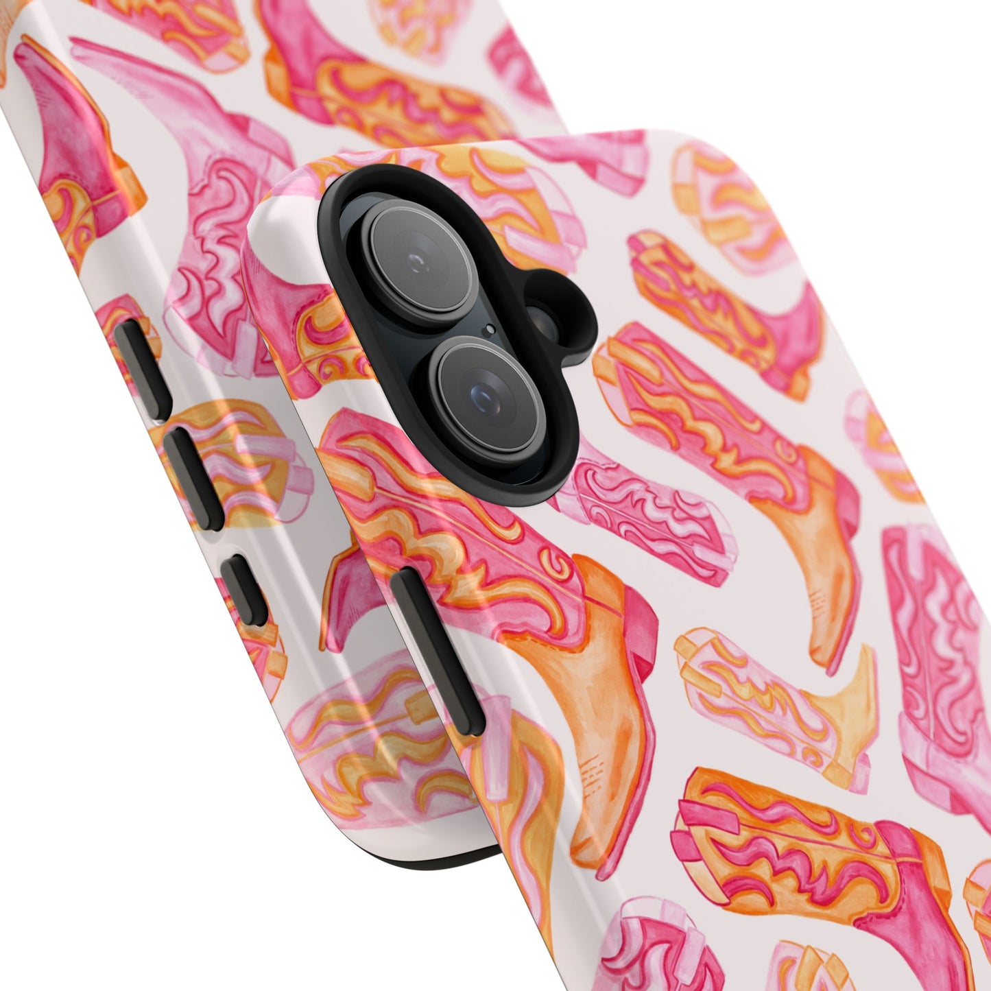 Tossed Hot Pink & Orange Watercolor Cowboy Boots Tough Light Pink Phone Case | Various Models Available