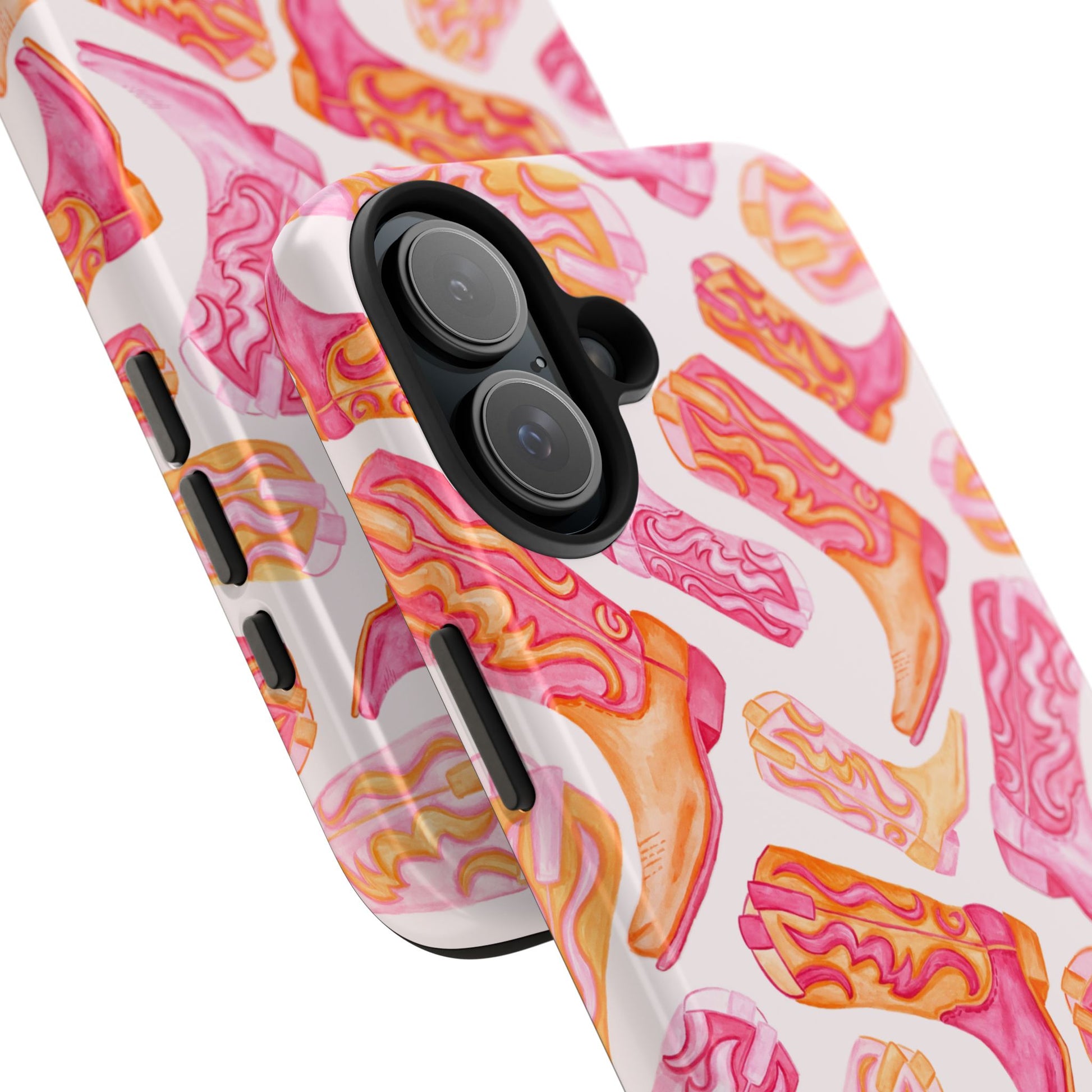 Tossed Hot Pink & Orange Watercolor Cowboy Boots Tough Light Pink Phone Case | Various Models Available