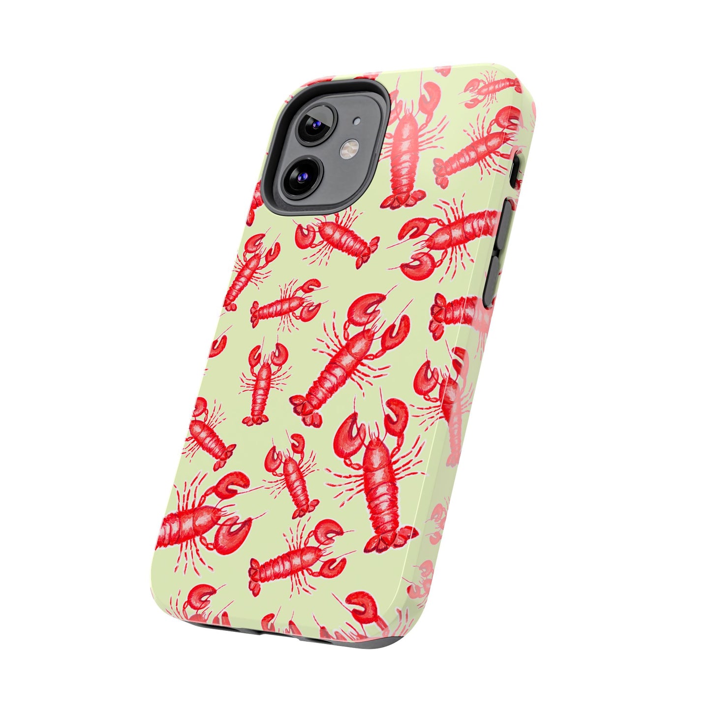 Red Lobster Watercolor Illustrated Tossed Pattern Light Yellow Tough Phone Case | Various Models