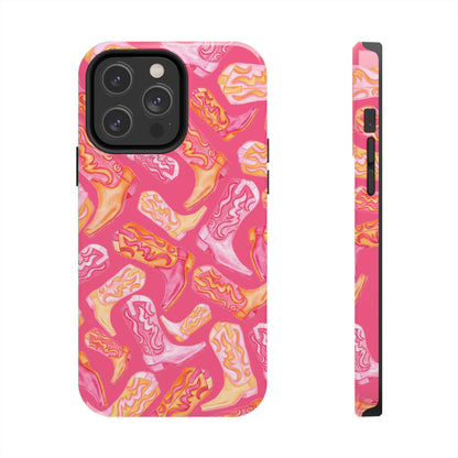 Tossed Hot Pink & Orange Watercolor Cowboy Boots Hot Pink Tough Phone Cases | Various Models iPhone 14 Pro Max