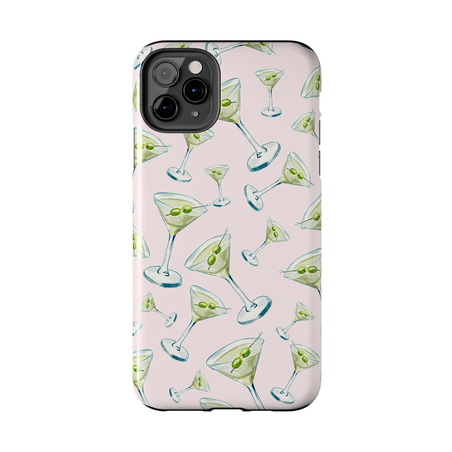 Watercolor Blue and Green Martinis Tossed Illustrated Pattern Blush Pink Tough Phone Case | Various Models