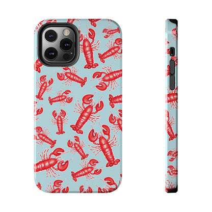 Red Lobster Watercolor Illustrated Tossed Pattern Light Blue Tough Phone Case | Various Models