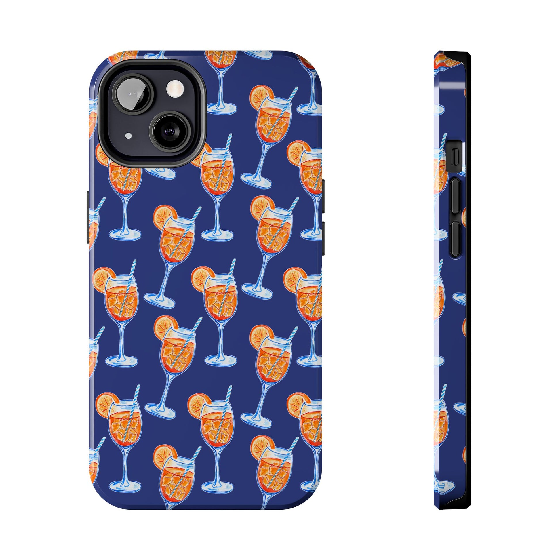 Orange & Blue Aperol Spritz Watercolor Pattern Navy Tough Case | Various Models iPhone 13