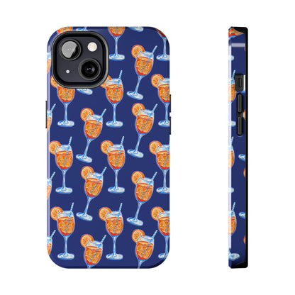 Orange & Blue Aperol Spritz Watercolor Pattern Navy Tough Case | Various Models iPhone 13