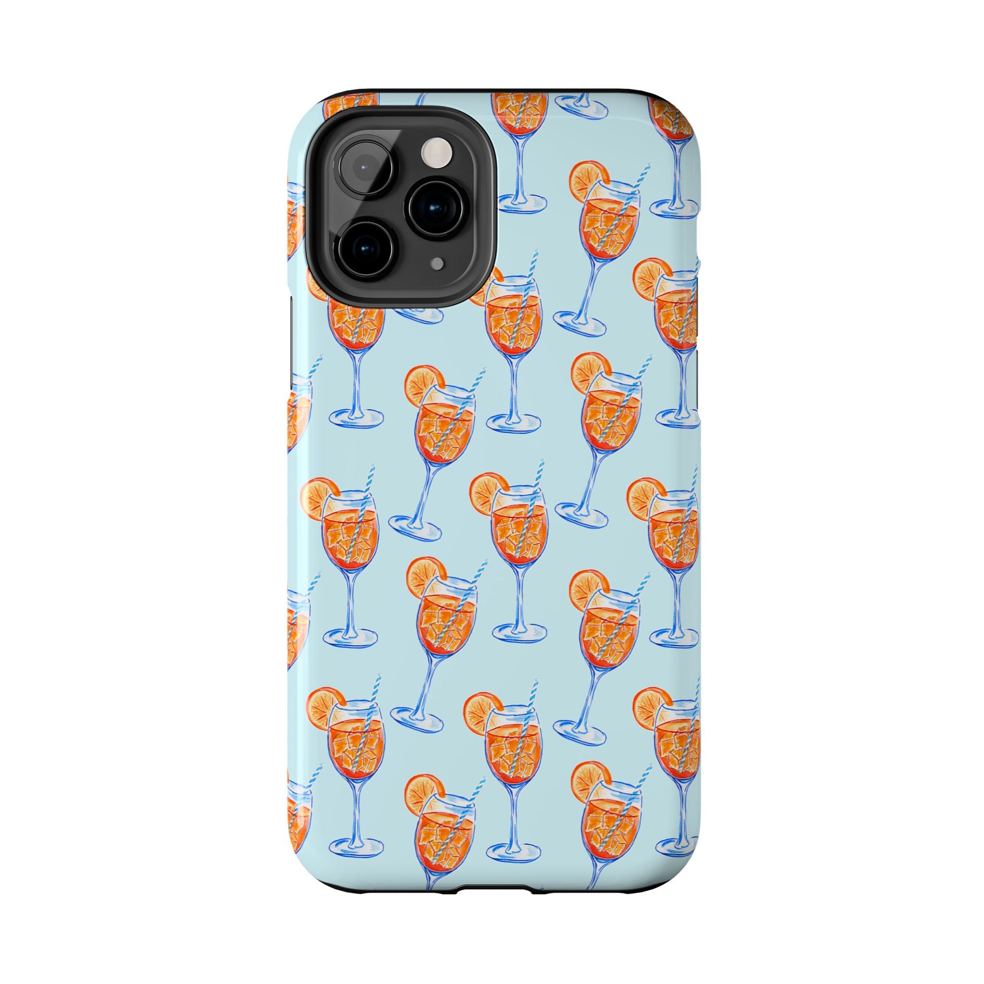 Orange & Blue Aperol Spritz Watercolor Pattern Turquoise Phone Case | Various Models