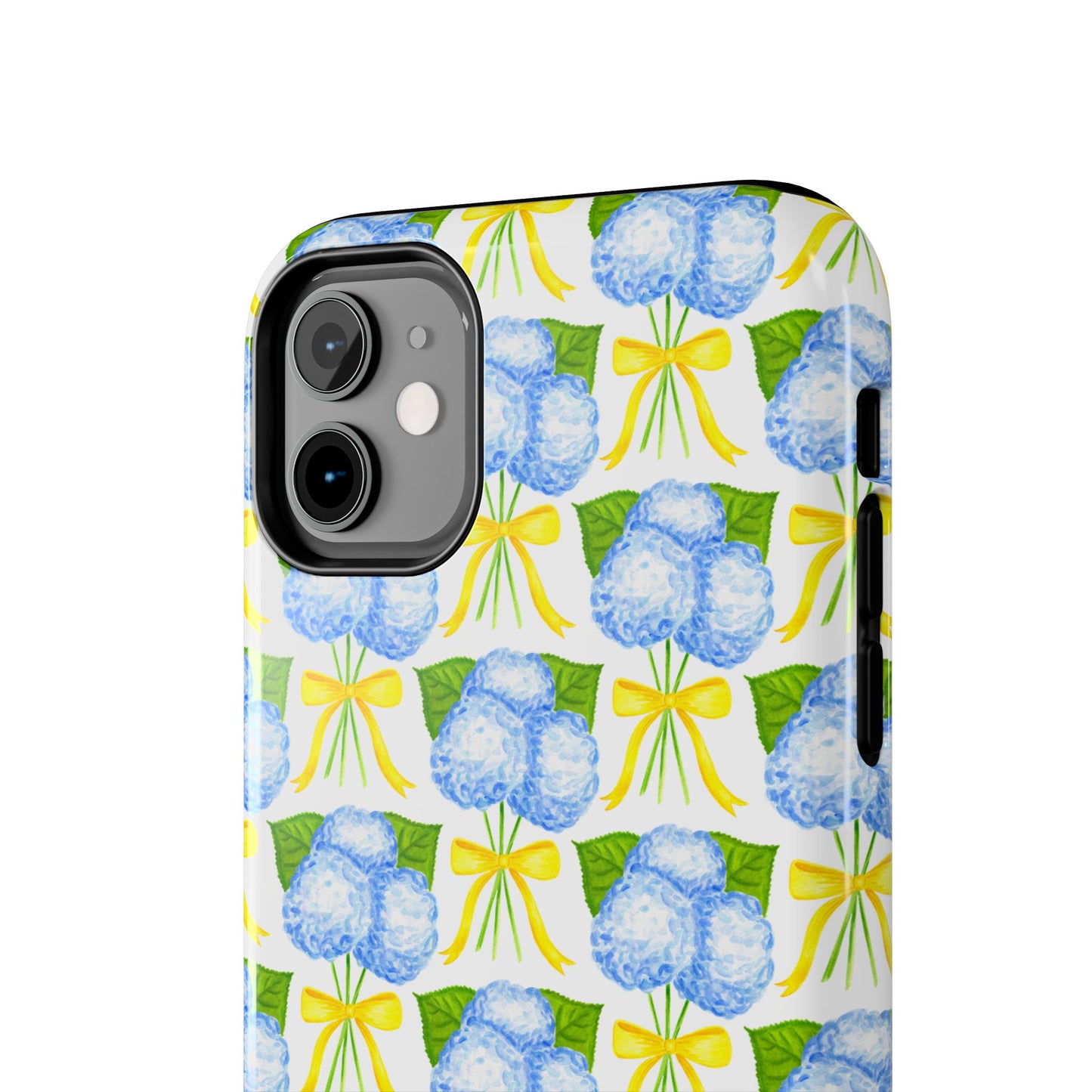 Blue Hydrangea Bouquets with Yellow Bow Ribbon Watercolor Illustrated Patterned Tough Phone Case | Various Models