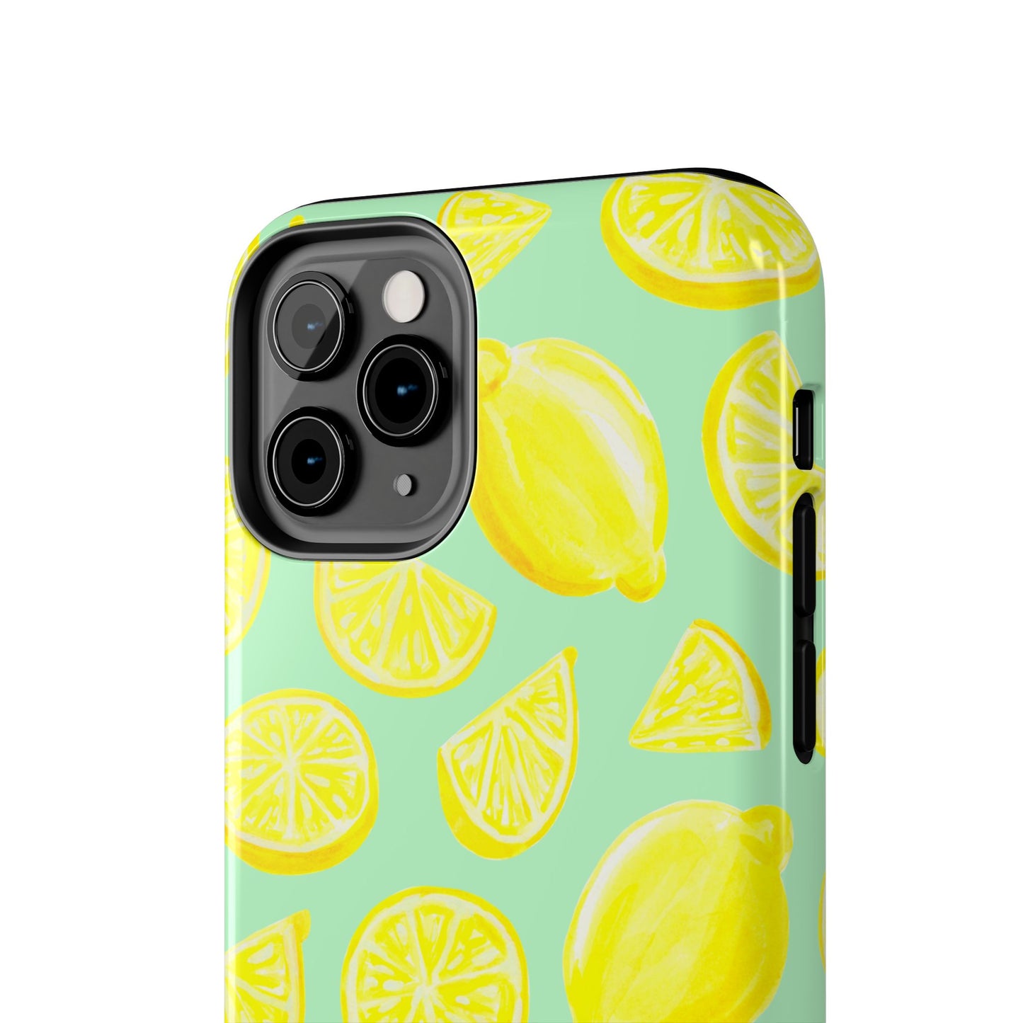 Bright Yellow Lemons Watercolor Illustrated Tossed Pattern Mint Green Tough Phone Case | Various Models