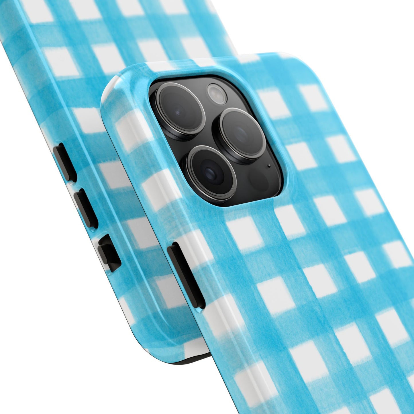 Turquoise Gingham Watercolor Illustrated Tough Phone Case | Various Models Available
