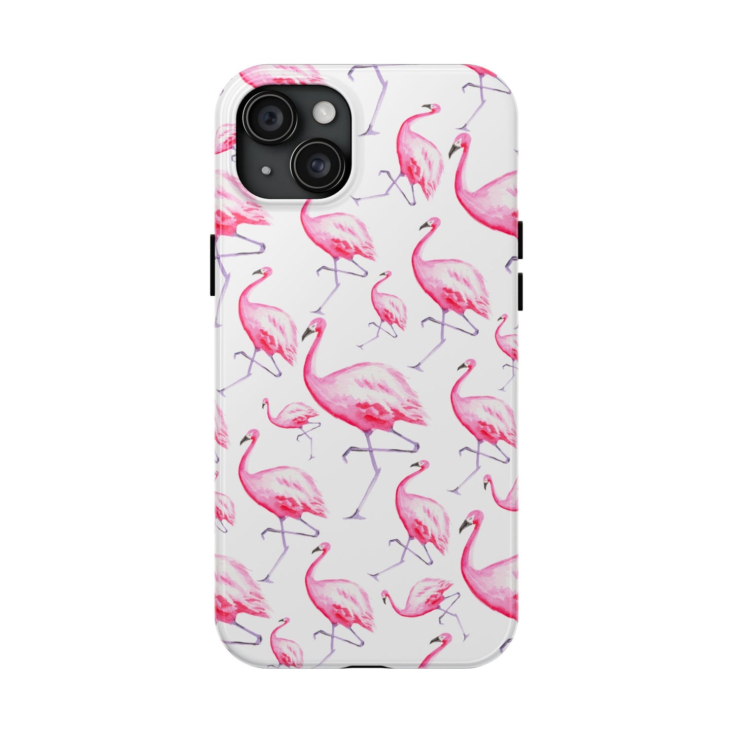 Hot Pink Flamingos Watercolor Illustrated Tossed Pattern Phone Case | Various Models iPhone 15 Plus