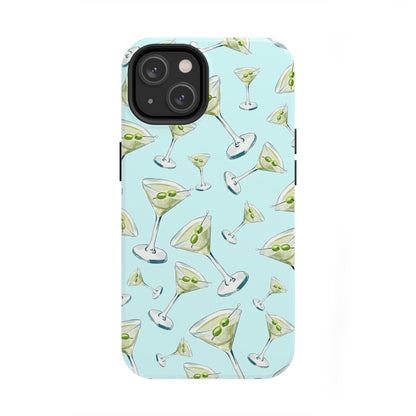 Watercolor Blue and Green Martinis Tossed Illustrated Pattern Turquoise Blue Tough Phone Case | Various Models