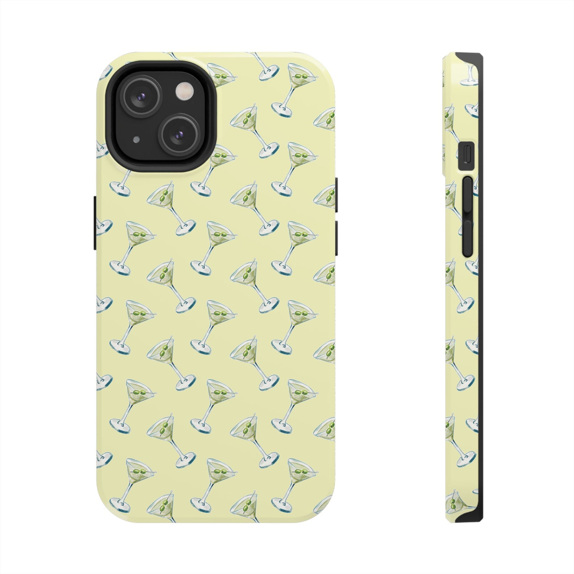Yellow Mini Martini Watercolor Illustrated Tossed Pattern Tough Phone Case | Various Models Available iPhone 14