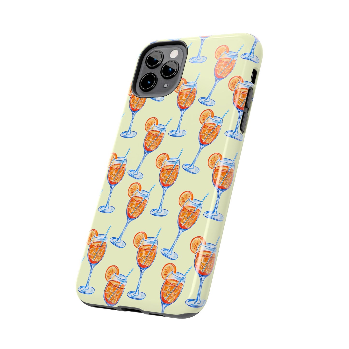 Lemon Yellow Orange & Blue Aperol Spritz Watercolor Patterned Tough Phone Case | Various Models