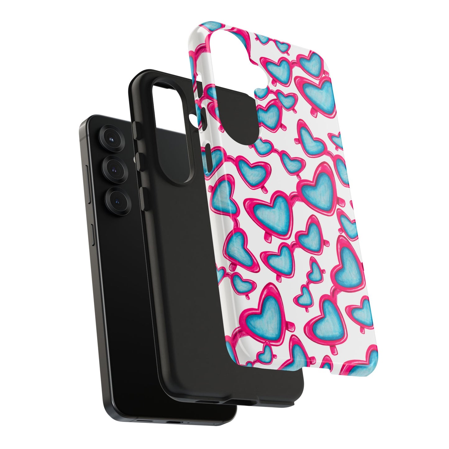 Pink & Blue Heart Shaped Sunglasses Watercolor Illustrated Tossed Pattern Tough Case | Various Models