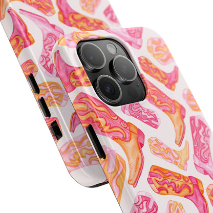 Tossed Hot Pink & Orange Watercolor Cowboy Boots Tough Light Pink Phone Case | Various Models Available