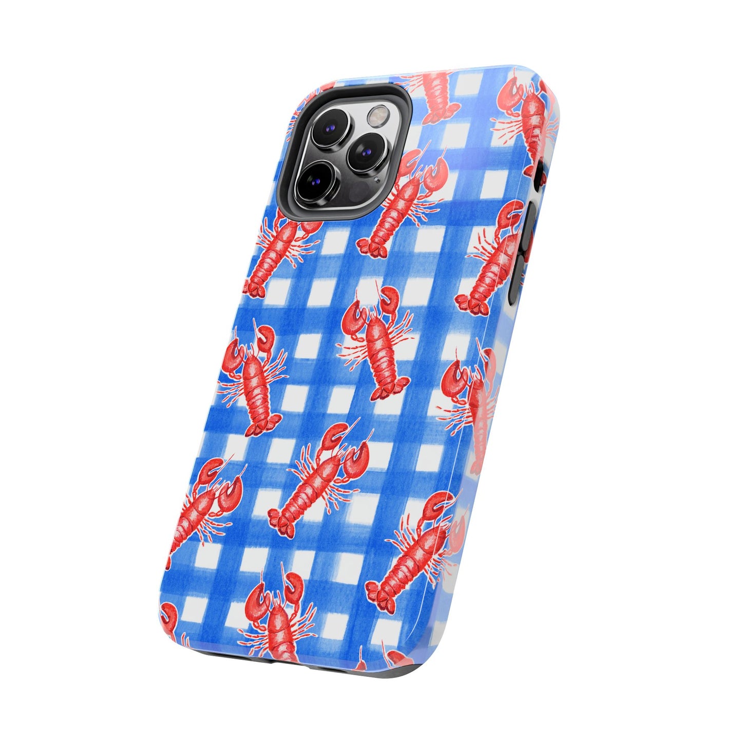 Blue Gingham Red Lobster Watercolor Patterned Phone Case | Various Models