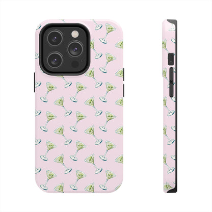 Light Pink Mini Martini Watercolor Illustrated Tossed Pattern Tough Phone Case | Various Models Available iPhone 14 Pro