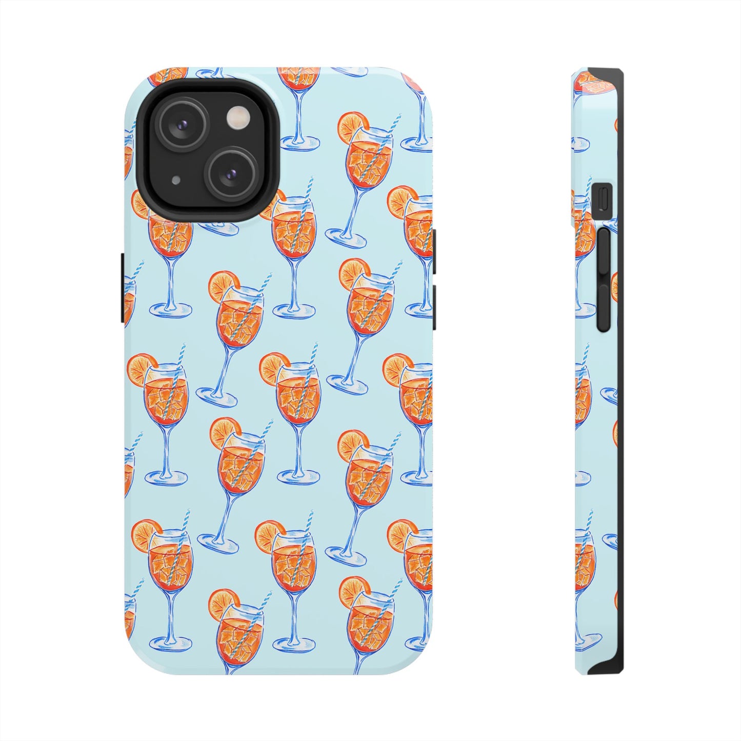 Orange & Blue Aperol Spritz Watercolor Pattern Turquoise Phone Case | Various Models iPhone 14
