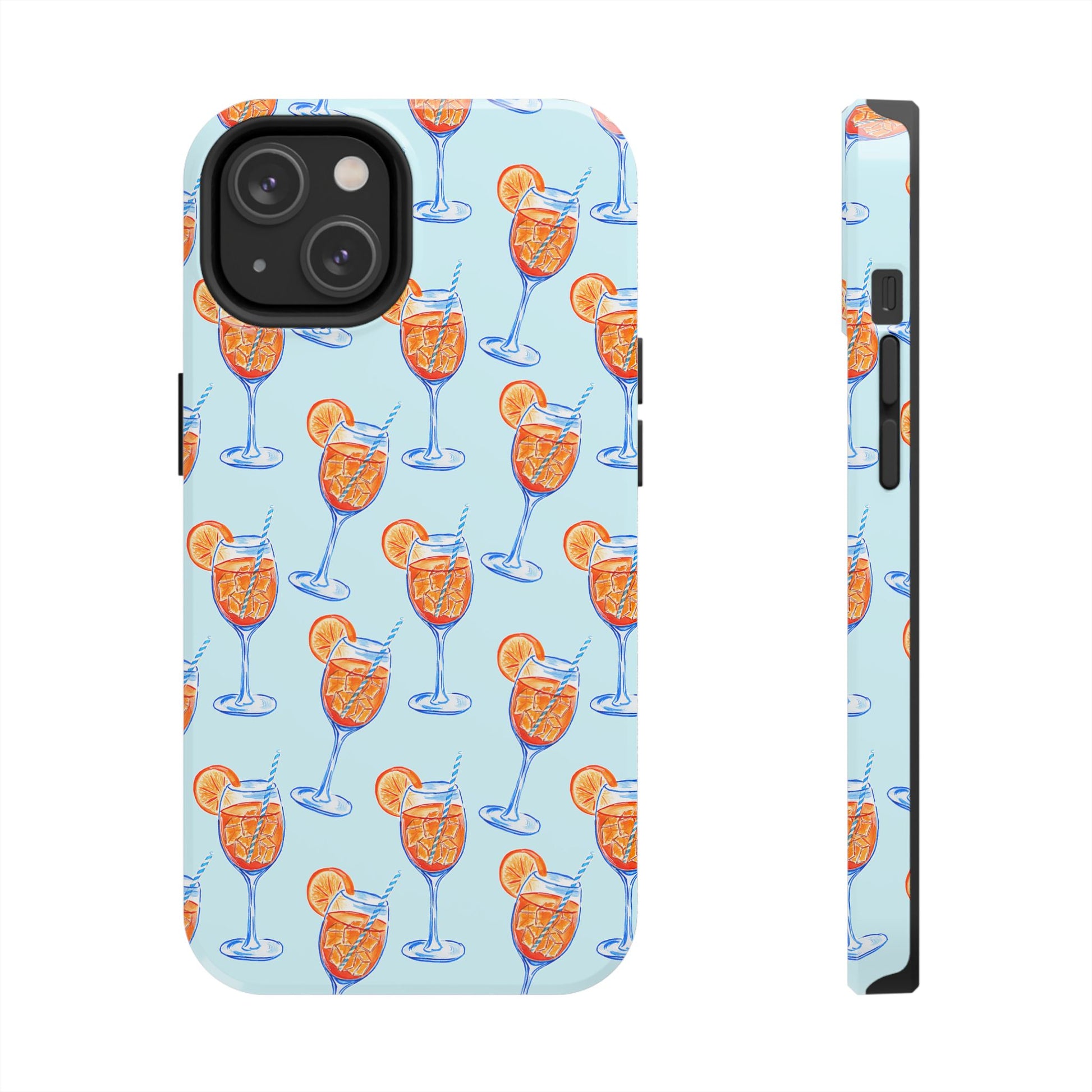 Orange & Blue Aperol Spritz Watercolor Pattern Turquoise Phone Case | Various Models iPhone 14