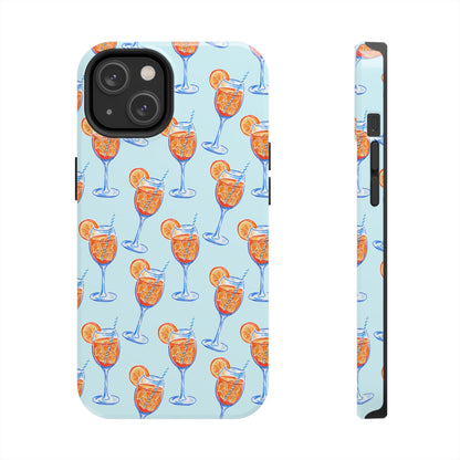 Orange & Blue Aperol Spritz Watercolor Pattern Turquoise Phone Case | Various Models iPhone 14