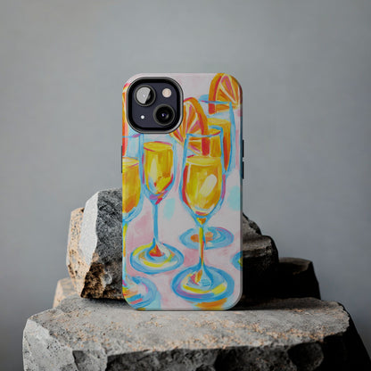 Pink Orange Mimosas Blue Champagne Flutes Abstract Acrylic Tough Phone Case | Various Models