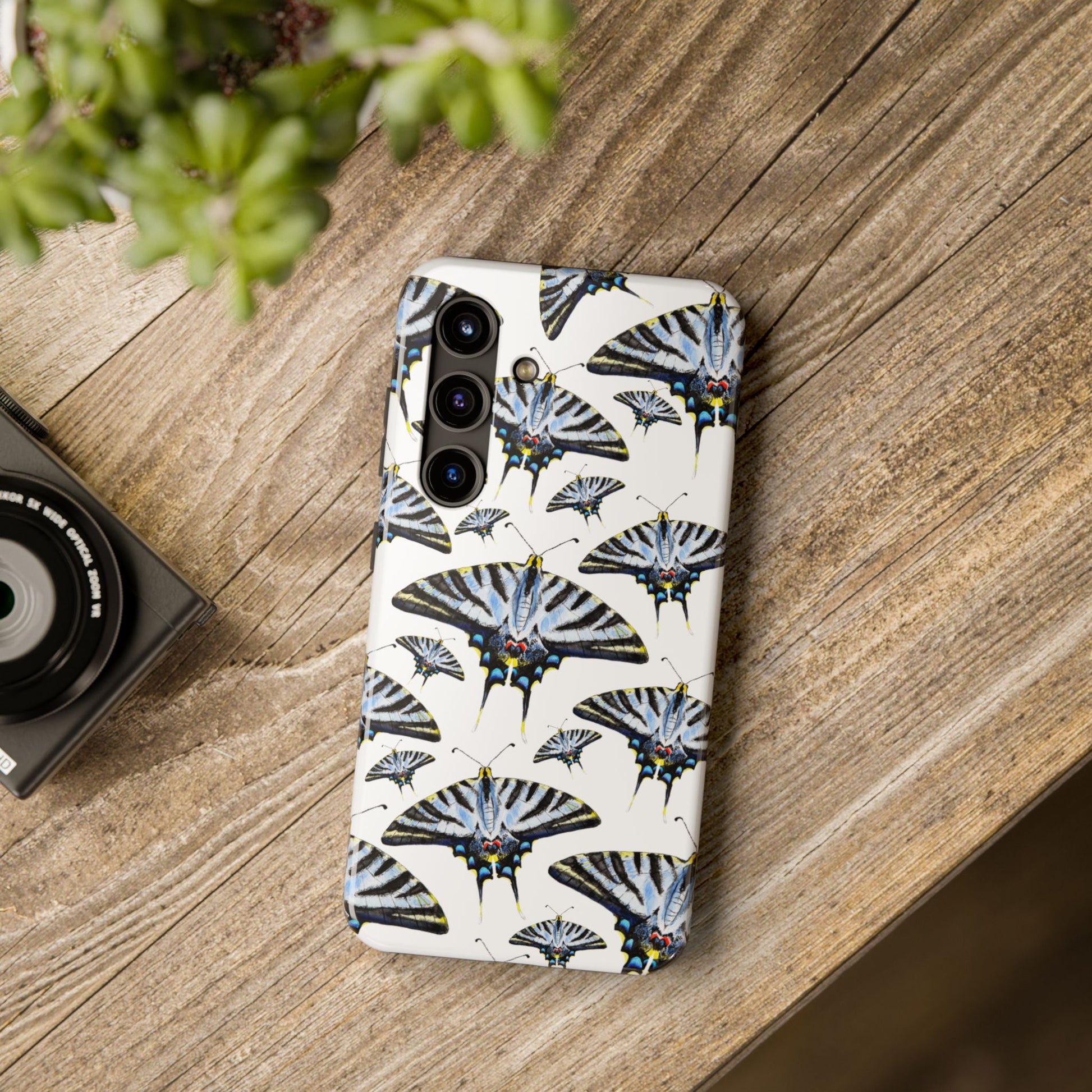 Light Blue Swallowtail Butterflies Watercolor Illustrated Pale Blue Tough Phone Case | Various Models