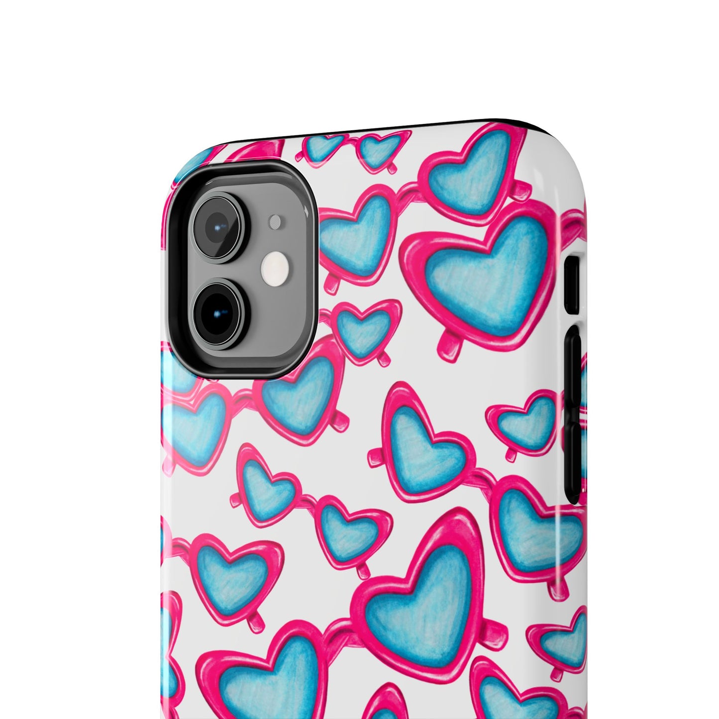 Pink & Blue Heart Shaped Sunglasses Watercolor Illustrated Tossed Pattern Tough Case | Various Models