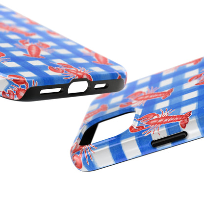 Blue Gingham Red Lobster Watercolor Patterned Phone Case | Various Models