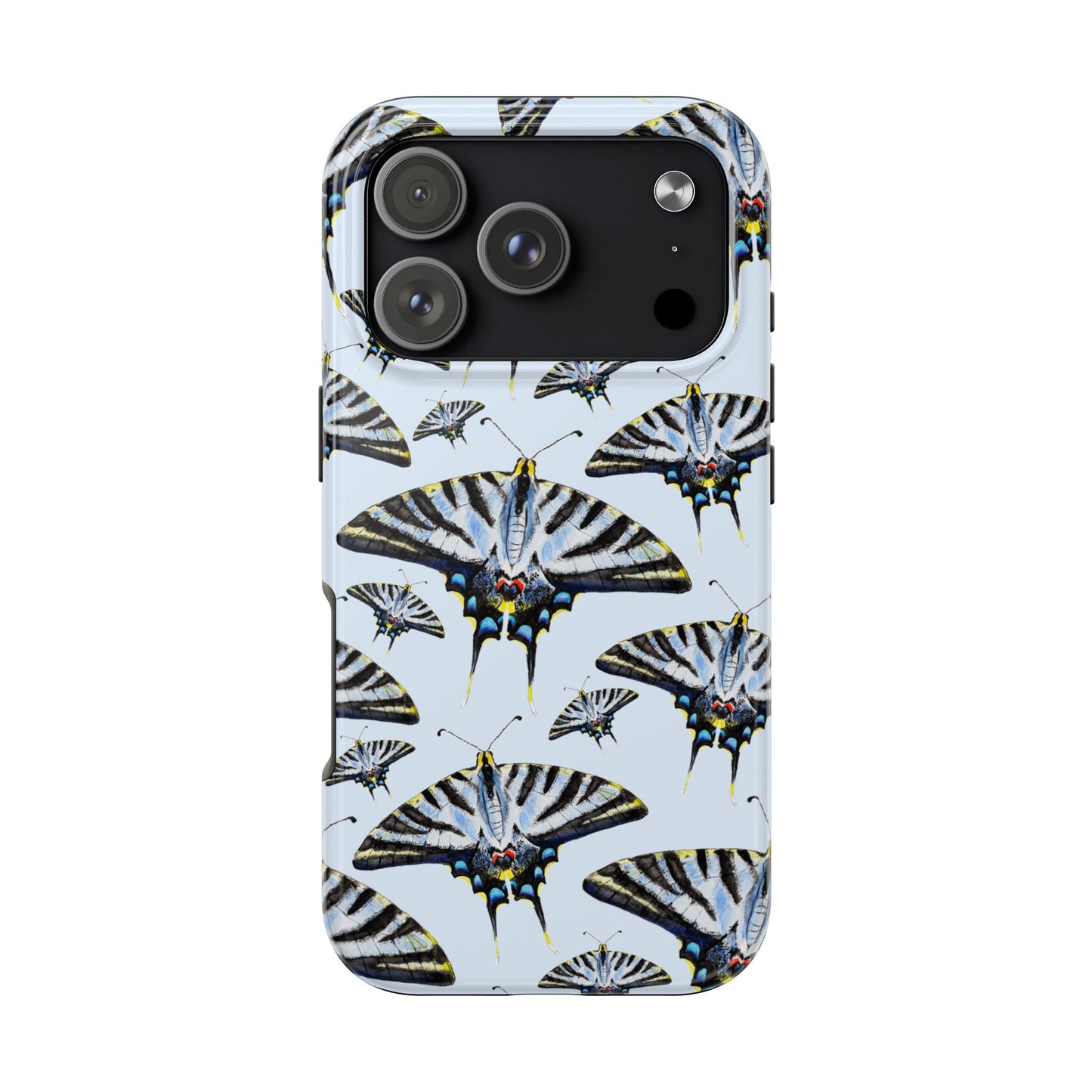 Light Blue Swallowtail Butterflies Watercolor Illustrated Pale Blue Tough Phone Case | Various Models iPhone 17 Pro