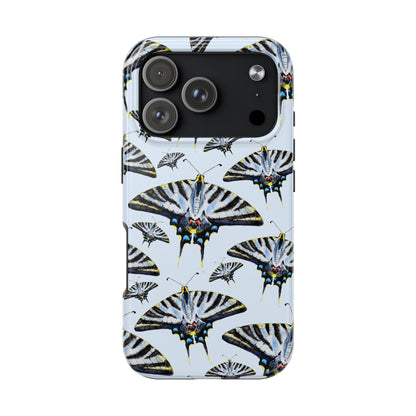 Light Blue Swallowtail Butterflies Watercolor Illustrated Pale Blue Tough Phone Case | Various Models iPhone 17 Pro