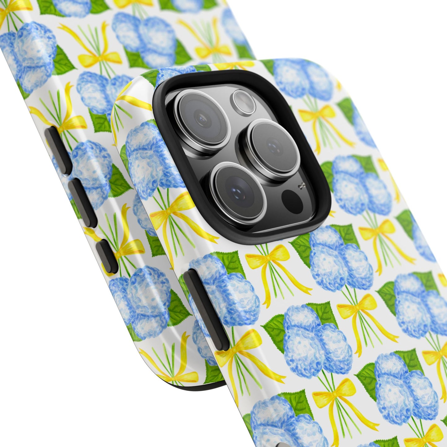 Blue Hydrangea Bouquets with Yellow Bow Ribbon Watercolor Illustrated Patterned Tough Phone Case | Various Models