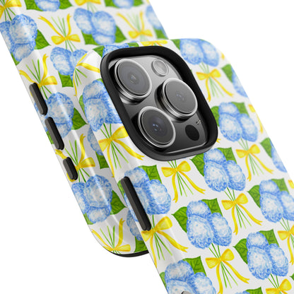 Blue Hydrangea Bouquets with Yellow Bow Ribbon Watercolor Illustrated Patterned Tough Phone Case | Various Models