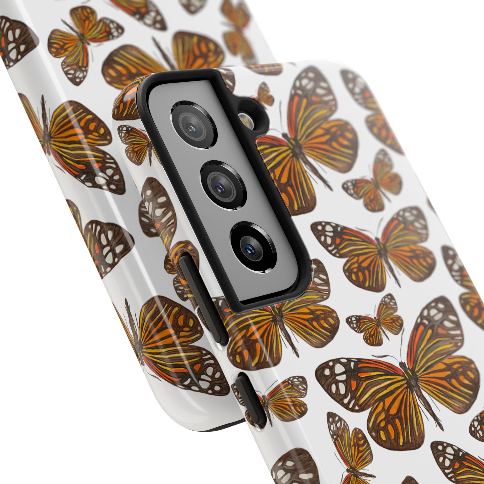 Black & Orange Butterfly Watercolor Illustrated Tossed Pattern Tough Phone Case | Various Models