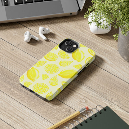 Bright Yellow Lemons Watercolor Illustrated Tossed Pattern Pale Yellow Tough Phone Case | Various Models