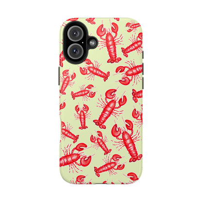 Red Lobster Watercolor Illustrated Tossed Pattern Light Yellow Tough Phone Case | Various Models